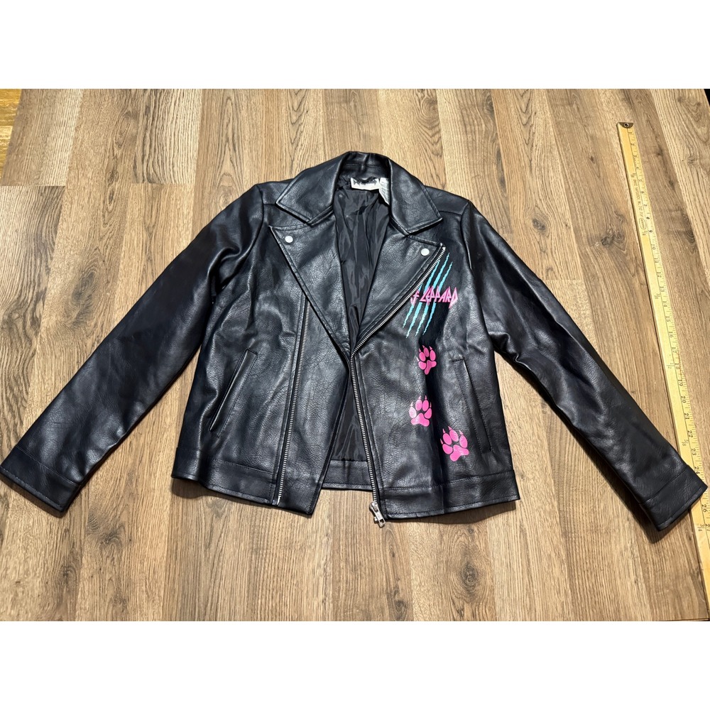 Def Leppard Jacket Youth Girls Size 10/12 Black Full Zip Motorcycle Jacket